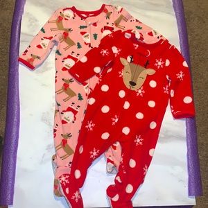 Carter’s Christmas Baby footie pajamas with sole tread. Set of 2. Size 12 months